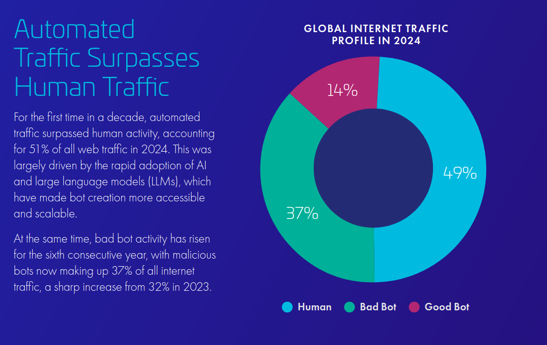 51% всего мирового трафика в 2024 году приходилось на ботов - 1